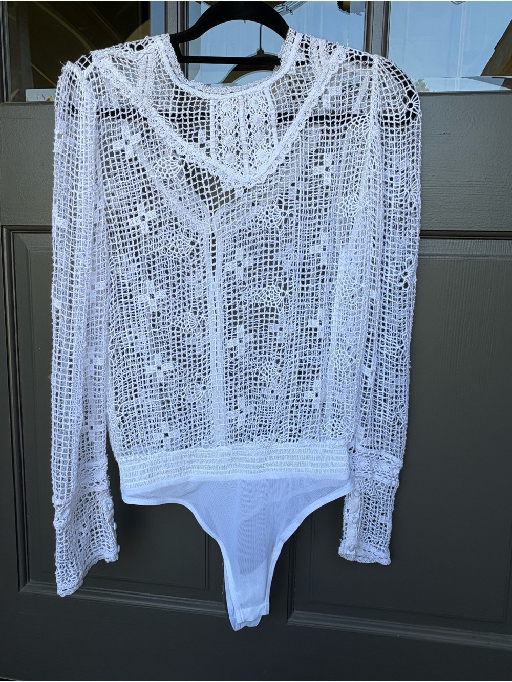 Source Unknown White Crochet Long-Sleeve Bodysuit